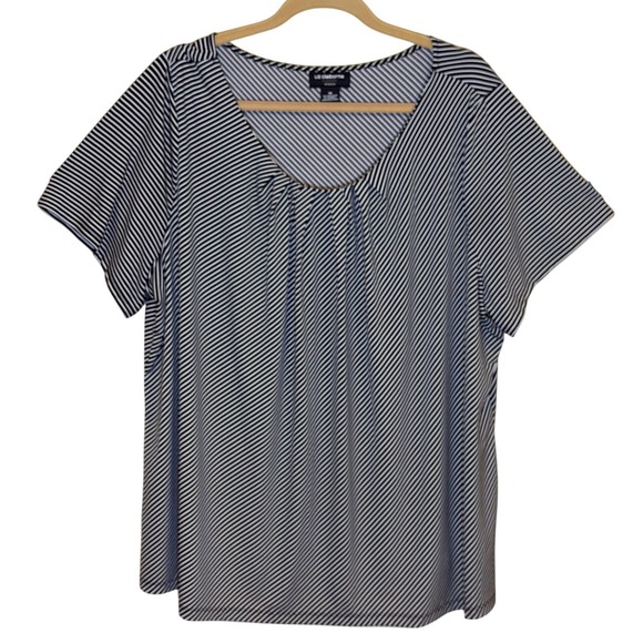 Liz Claiborne Tops - Liz Claiborne Womens Blouse Plus 3X Black White Stripe Knit Top Shirt Casual